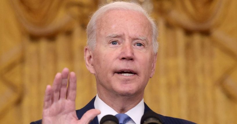 President Joe Biden speaks from the East Room of the White House in Washington on Thursday.