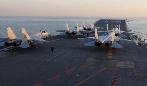 Chinese fighter jets queue aboard the Laoning aircraft carrier in a 2016 file photo.
