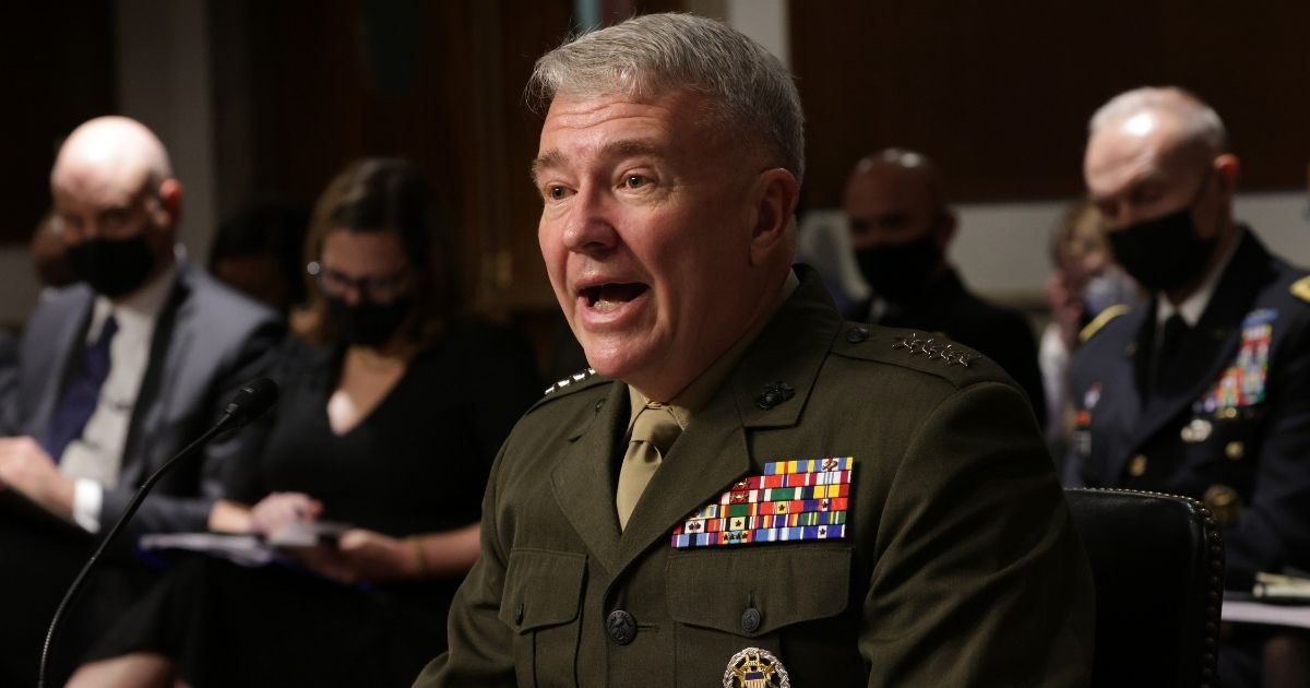 Commander of U.S. Central Command Gen. Kenneth McKenzie is seen testifying before the Senate Armed Services Committee at Dirksen Senate Office Building on Capitol Hill in Washington, D.C., on Tuesday.
