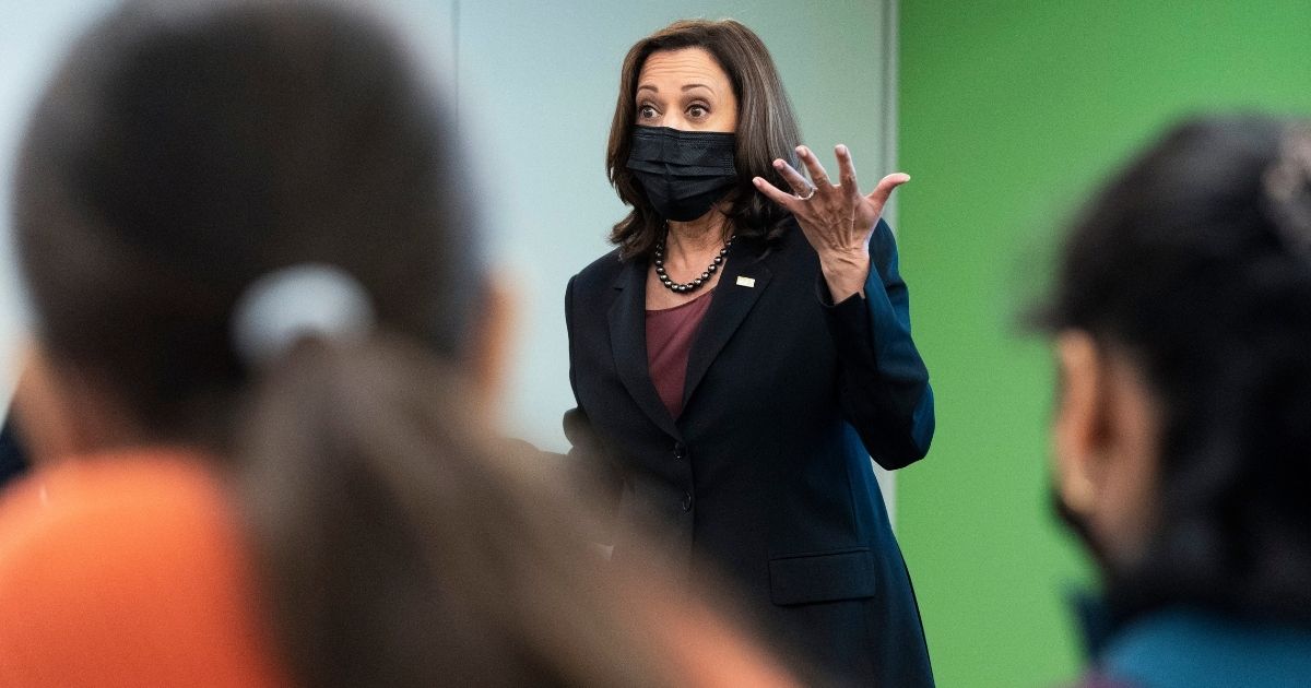 Vice President Kamala Harris speaks about voting rights to students at George Mason University in Fairfax, Virginia, on Sept. 28, 2021.