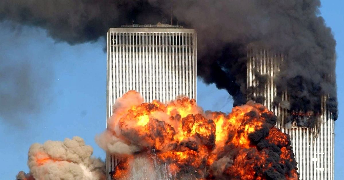 Hijacked United Airlines Flight 175 from Boston crashes into the south tower of the World Trade Center and explodes at 9:03 a.m. on Sept. 11, 2001, in New York City.