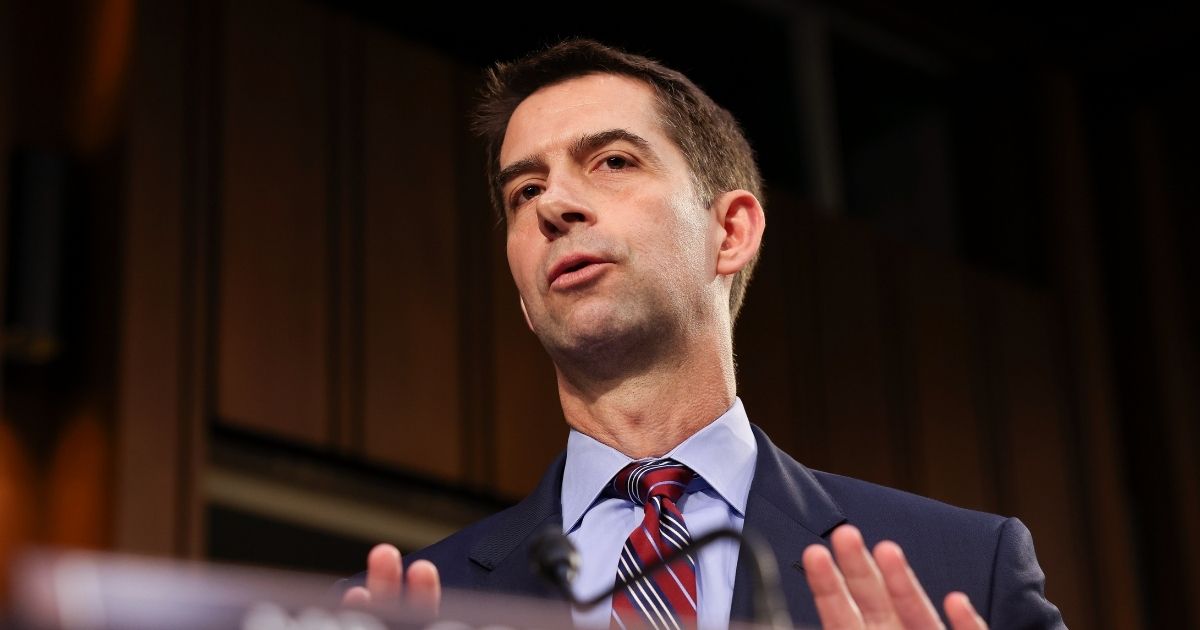 Sen. Tom Cotton attends a Senate Judiciary Committee hearing on voting rights on Capitol Hill on April 20, in Washington, D.C.