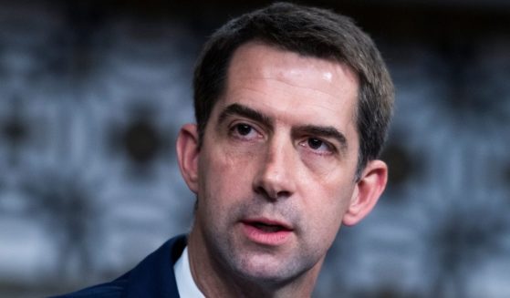 Arkansas Republican Sen. Tom Cotton asks a question during a Senate Judiciary Committee hearing in the Dirksen Senate Office Building in Washington on April 28.