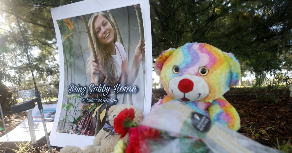 A makeshift memorial dedicated to Gabby Petito is located near City Hall on Monday, in North Port, Florida.