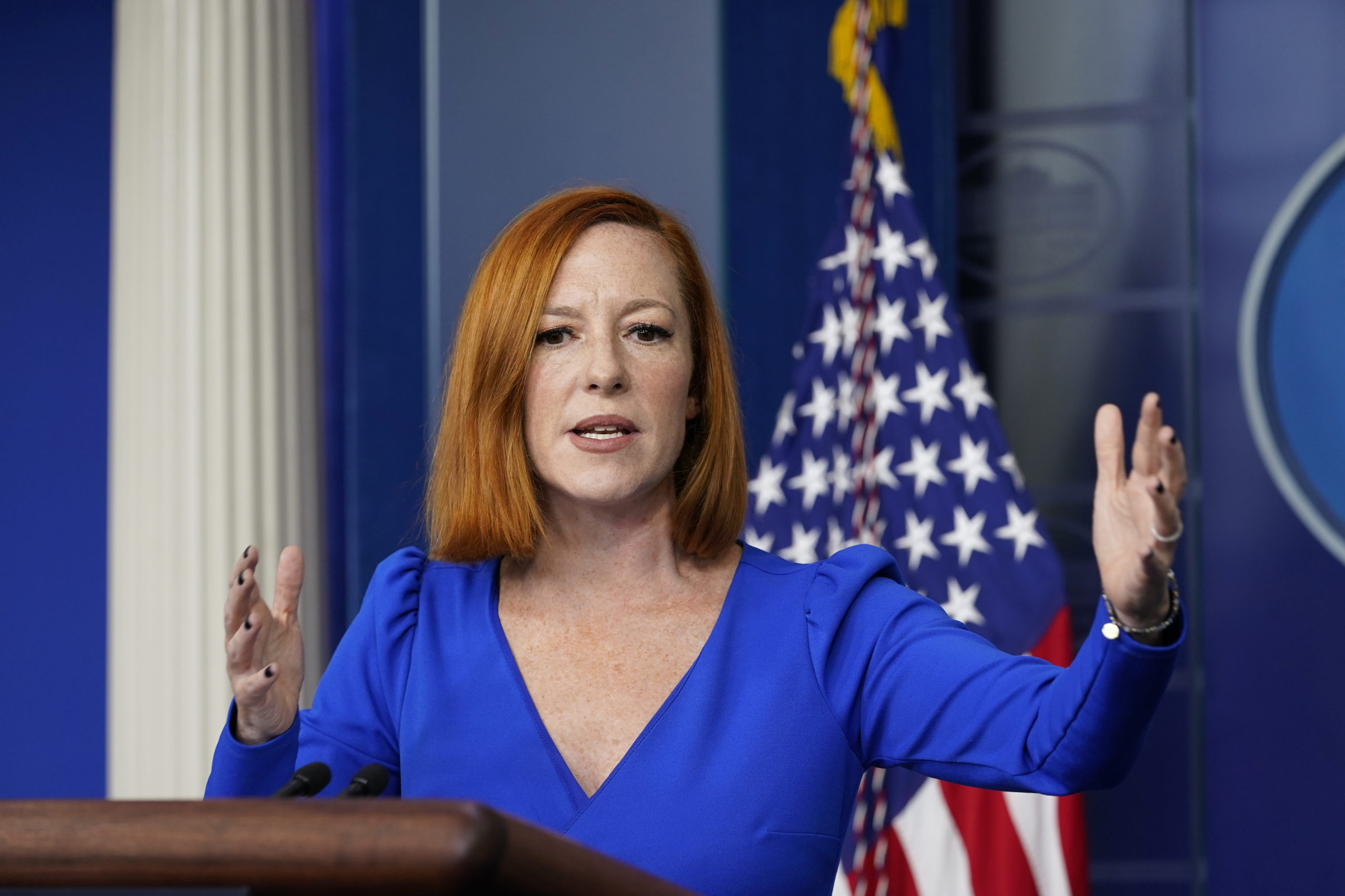 White House press secretary Jen Psaki speaks during the daily briefing at the White House in Washington, Wednesday.