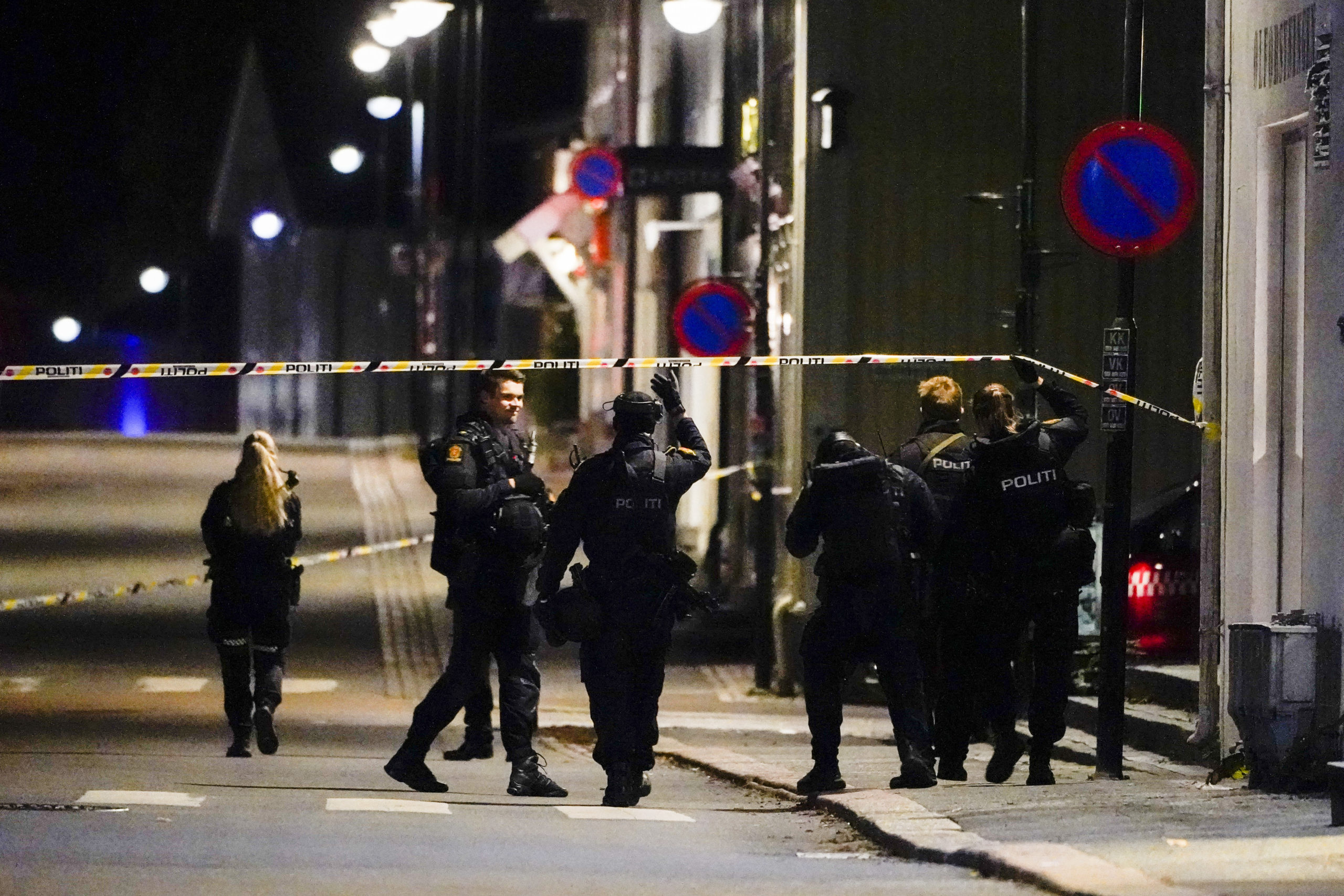 Police at the scene after an attack Wednesday in Konigsberg, Norway.