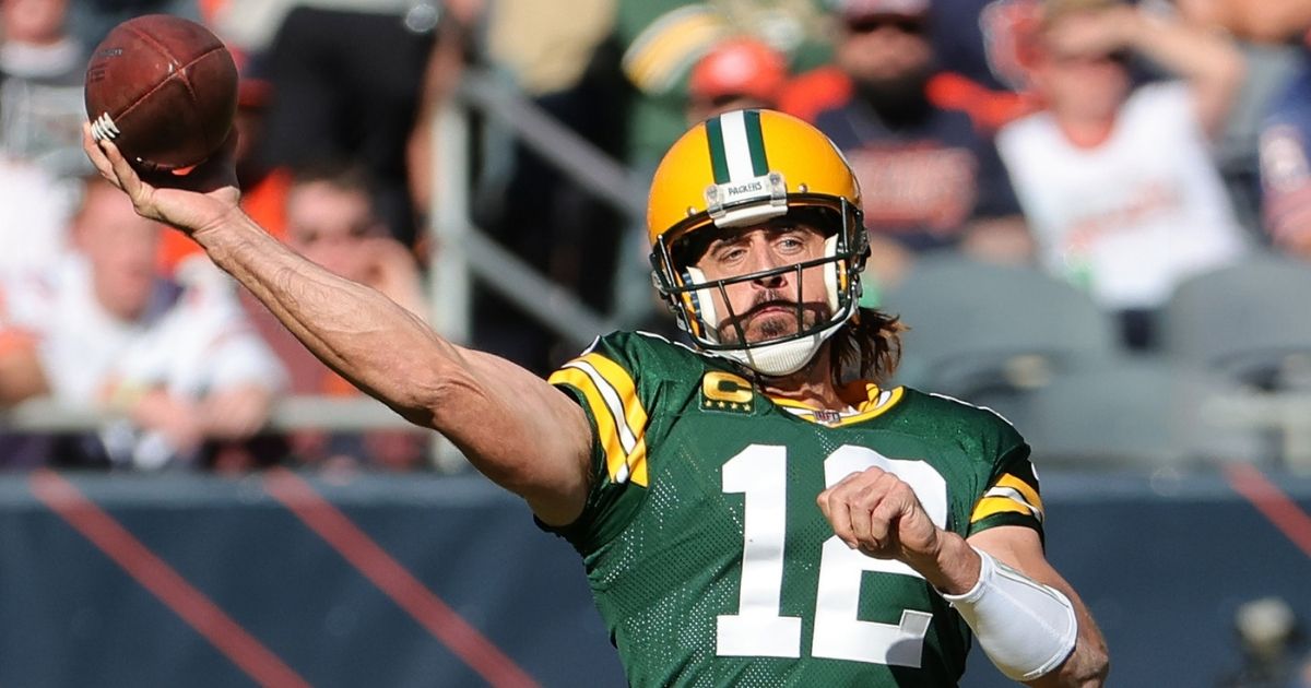 Aaron Rodgers of the Green Bay Packers throws a pass in a game against the Chicago Bears at Soldier Field on Sunday in Chicago.