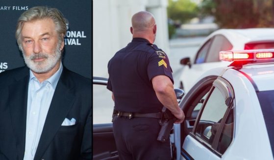 Alec Baldwin, left, attends a premiere at Hamptons International Film Festival on Oct. 7 in East Hampton, New York. A police officer is seen in the stock image on the right.
