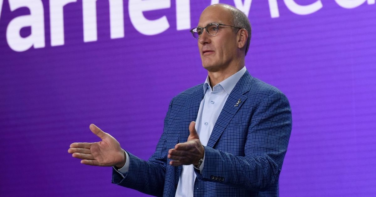 AT&T CEO John Stankey speaks at an event at Warner Bros. Studios on Oct. 29, 2019, in Burbank, California.