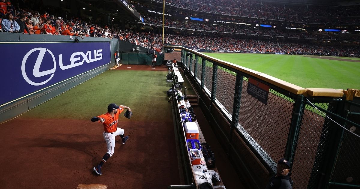 Jose Urquidy of the Houston Astros warms up in the bullpen prior to Game 2 of the World Series against the Atlanta Braves at Minute Maid Park on Wednesday.