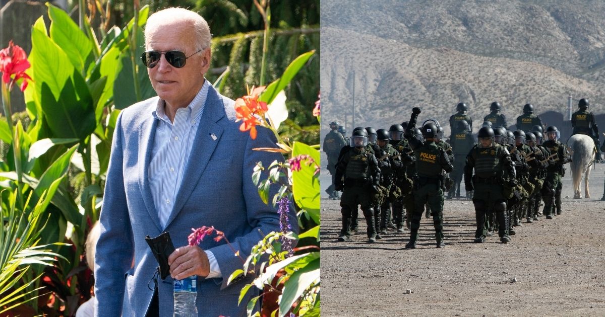 President Joe Biden, left, leaves after breakfast in Wilmington, Delaware on Sunday. Border patrol agents go through training to help them prepare for work along the border of Texas and New Mexico in January.