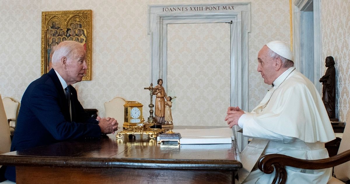 President Joe Biden meets with Pope Francis at the Apostolic Palace in Vatican City, Vatican, on Friday.