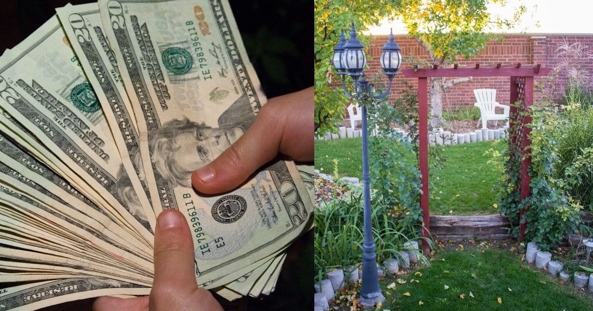 A photo on the left, shows someone holding several hundred dollars in cash. A garden in Westminster, CO is pictured on the right.