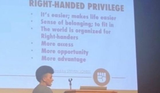 Christina Parle, whom Newsweek described as a left-wing activist and an instructional designer for the company Social Responsibility Speaks, gave a presentation on right-handed privilege Oct. 18 at University of North Carolina, Chapel Hill.