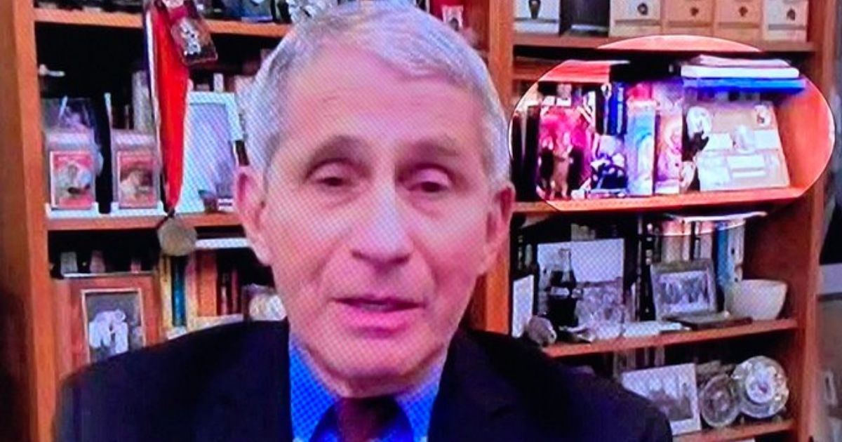 Dr. Anthony Fauci, the director of the National Institute of Allergy and Infectious Diseases, is seen in his home office with votive candles depicting his face.