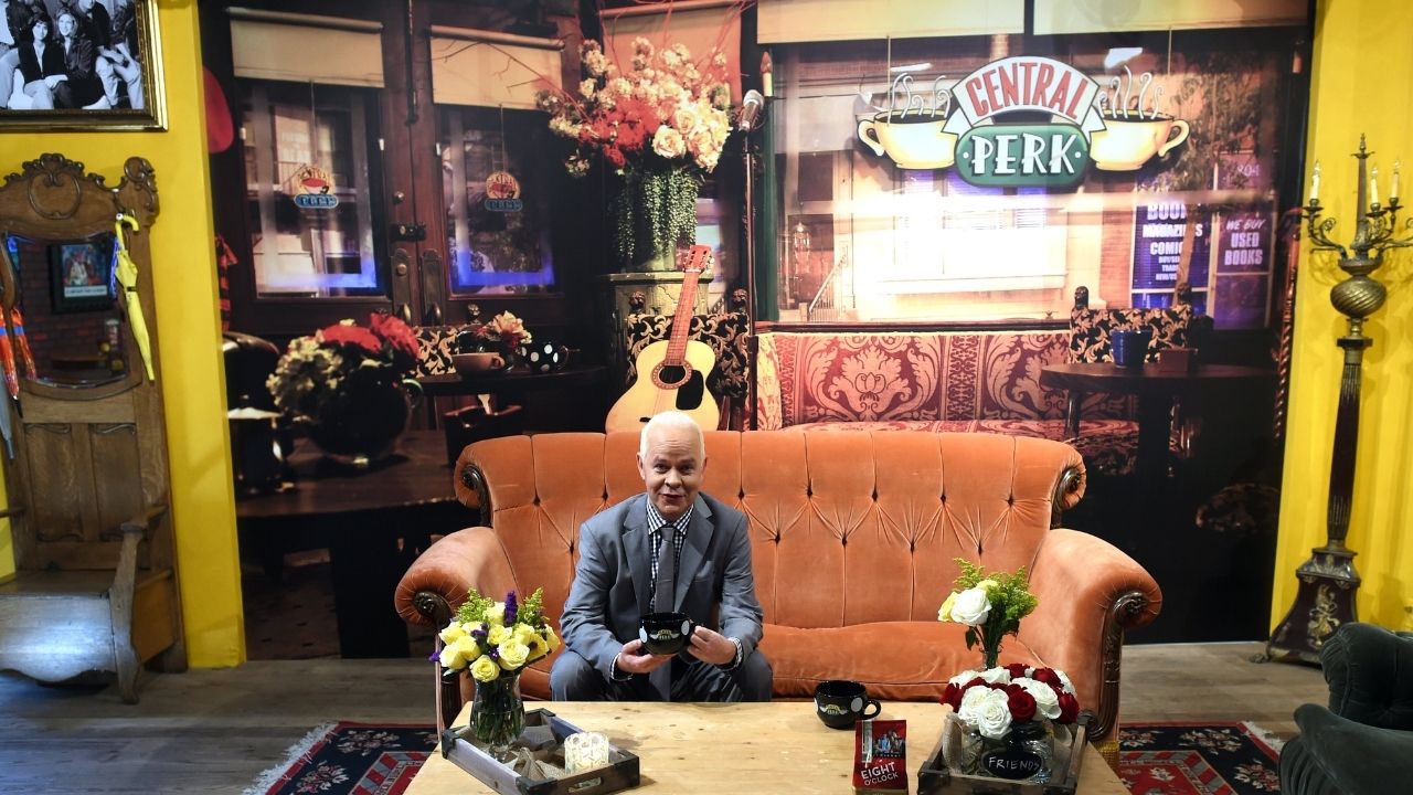 Actor James Michael Tyler, known for his role as Gunther from the television show "Friends" sits on a couch inside a temporary "pop up" reproduction of the "Central Perk" coffee shop a center piece set of the television situation comedy in New York September 15, 2014.