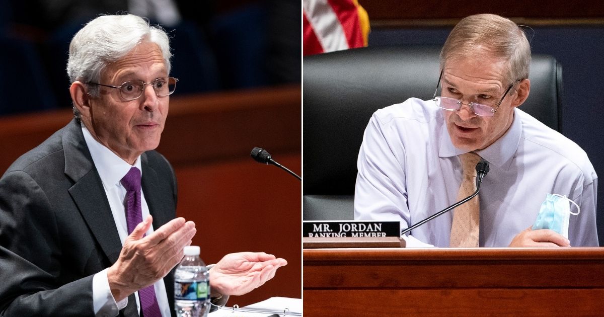 Attorney General Merrick Garland, left, was questioned by Republican Rep. Jim Jordan of Ohio during a House Judiciary Committee hearing at the U.S. Capitol in Washington on Thursday.