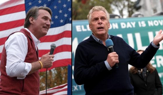 Glenn Youngkin, left, speaks at a campaign event on Thursday in Amherst, Virginia. Terry McAuliffe speaks at a campaign event on Thursday in Charlottesville, Virginia.