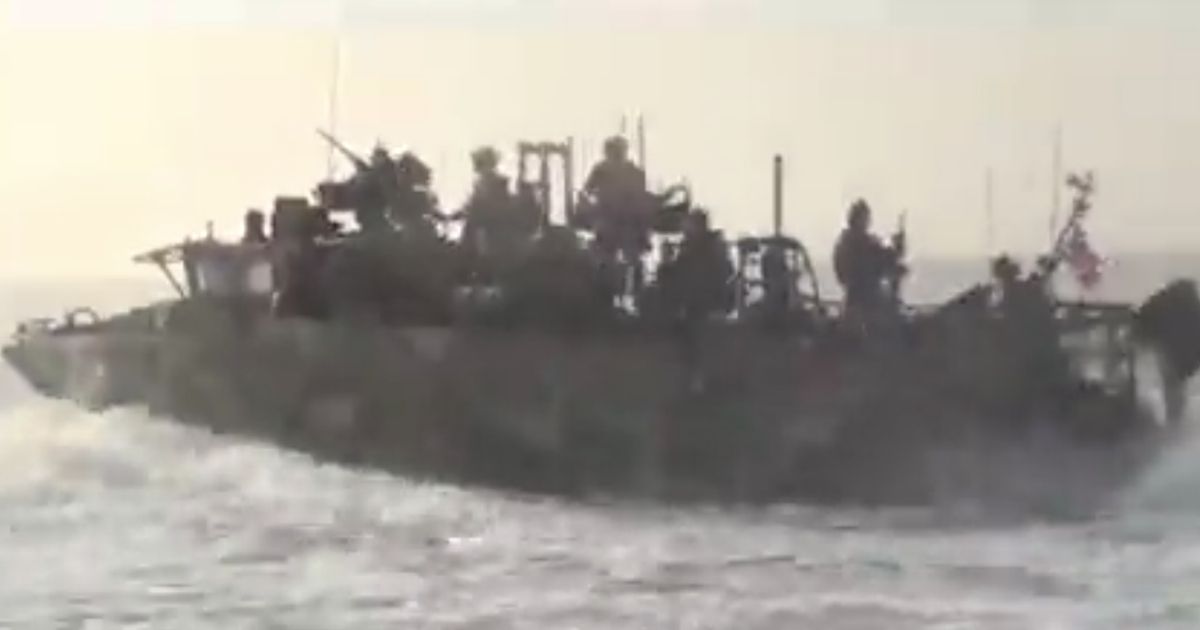 Iranian speedboats are seen in a video posted to Twitter state TV.