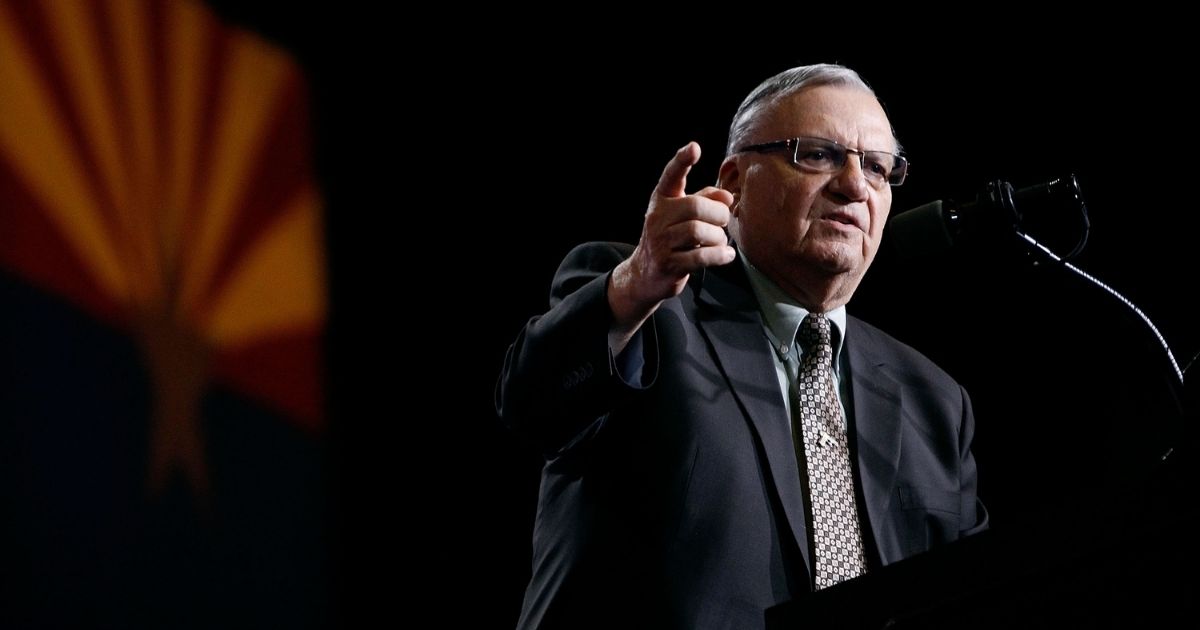 Then-Maricopa County Sheriff Joe Arpaio speaks in support of Donald Trump during a campaign rally on Aug. 31, 2016, in Phoenix.
