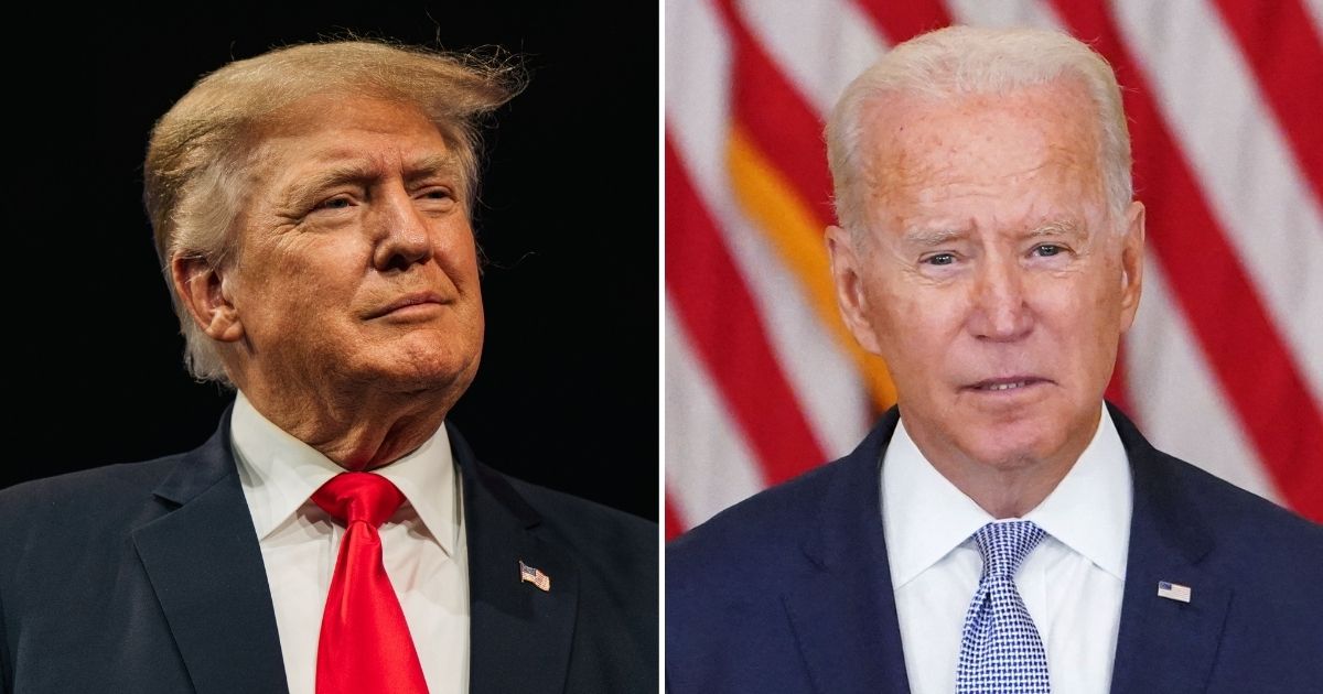 Former President Donald Trump, left, prepares to speak during the Conservative Political Action Conference on July 11, 2021, in Dallas. President Joe Biden, right, speaks about his "Build Back Better" agenda at the White House in Washington, D.C., on Aug. 12, 2021.