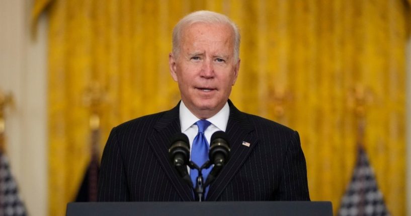 President Joe Biden speaks about supply chain bottlenecks at the White House on Wednesday.