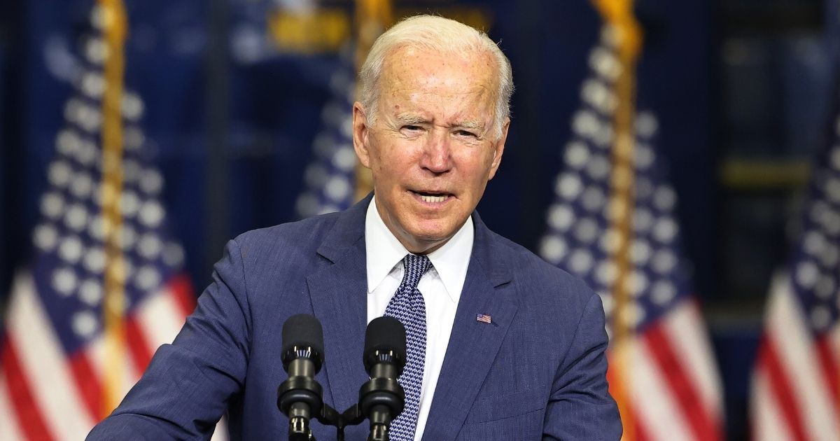 President Joe Biden gives a speech at the NJ Transit Meadowlands Maintenance Complex on Monday in Kearny, New Jersey.