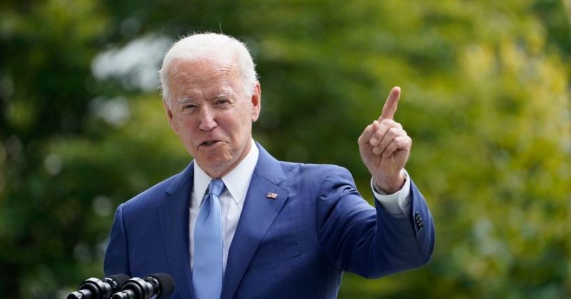 President Joe Biden gives a speech on the lawn of the White House on Friday.