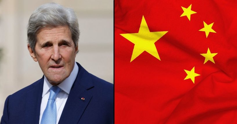 John Kerry arrives for a meeting at the Elysee Palace in Paris on Oct. 4. The Chinese flag is seen in the stock image on the right.
