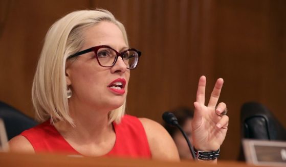 Senate Aviation and Space Subcommittee ranking member Sen. Kyrsten Sinema questions witnesses during a hearing on Capitol Hill on May 14, 2019, in Washington, D.C.