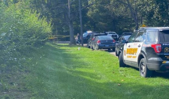 The crime scene where Louis Vignone, 58, was shot and killed on Thursday in Collier Township, Pennsylvania, is seen in the above image.