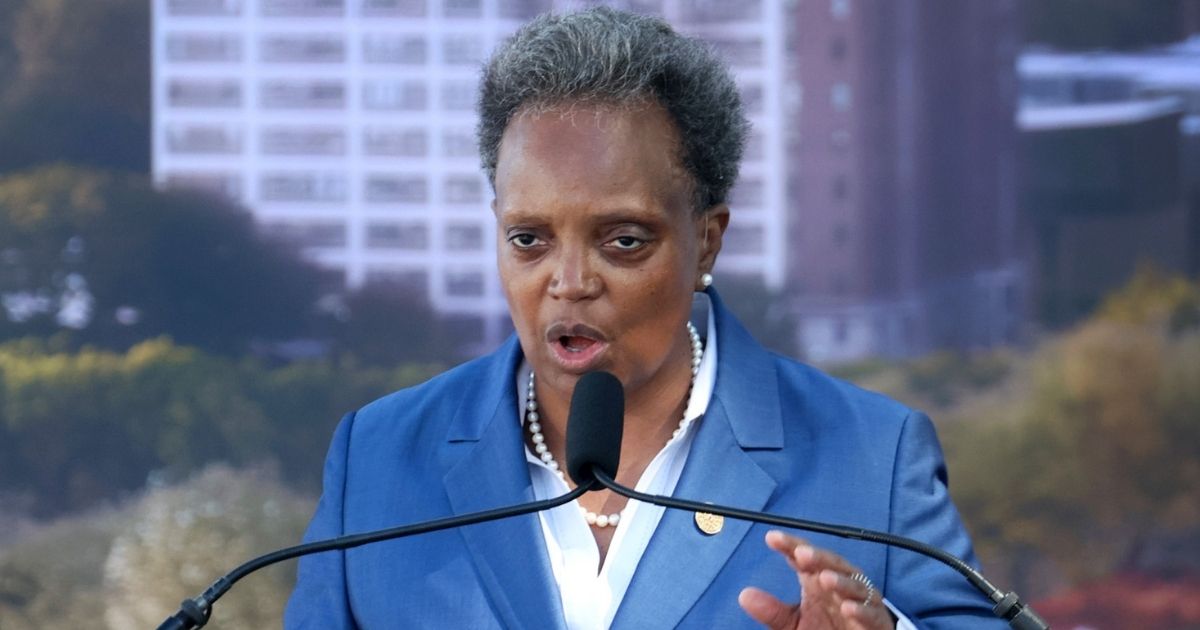 Chicago Mayor Lori Lightfoot speaks during the ceremonial groundbreaking for the Obama Presidential Center in the city's Jackson Park on Sept. 28.