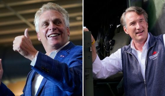 Former Democratic governor Terry McAuliffe, left, speaks during a rally on Friday in Norfolk, Virginia. Gubernatorial candidate Glenn Youngkin, right, attends an airshow in Fredericksburg, Virginia on Saturday.