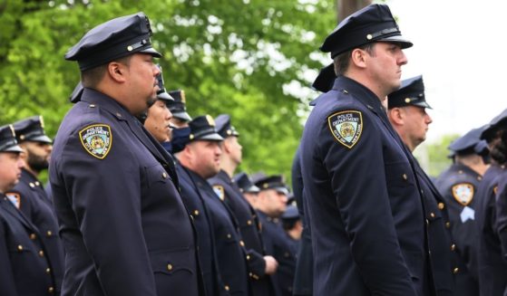 NYPD officers line up on May 4, 2021 in Greenlawn, New York.