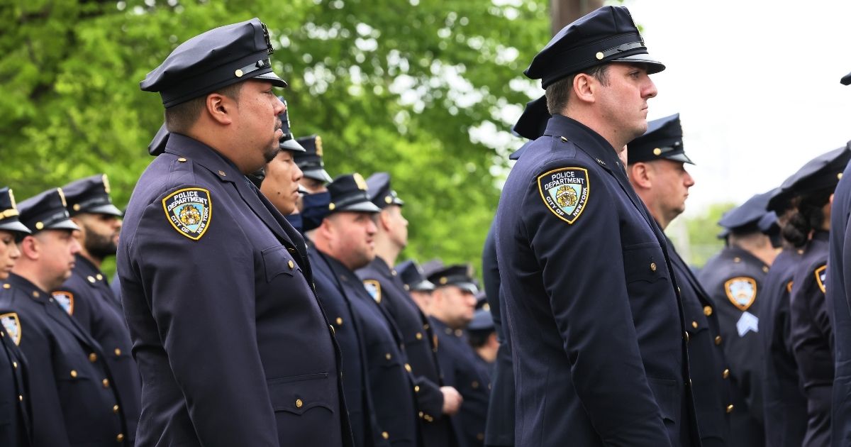 NYPD officers line up on May 4, 2021 in Greenlawn, New York.