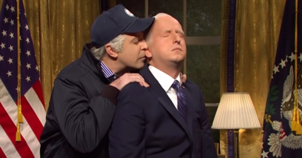 In a Saturday Night Live skit, Jason Sudeikis, playing Vice President Joe Biden, left,pays a visit to New (President) New Joe Biden, played by James Austin Johnson.