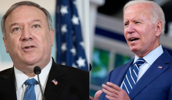 Former Secretary of State Mike Pompeo (left) speaks to the media in Nov. 2020, and President Joe Biden (right) delivers remarks on COVID-19 on Wednesday.