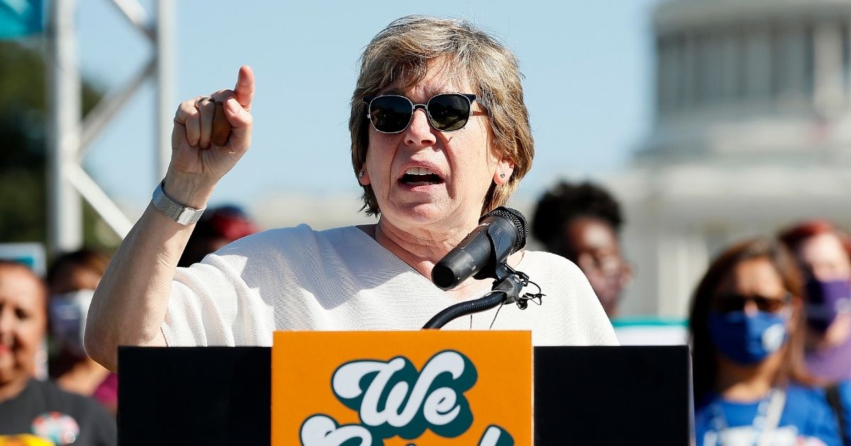 Randi Weingarten, president of the American Federation of Teachers, hold a news conference in front of the U.S. Capitol on Thursday in Washington, D.C.