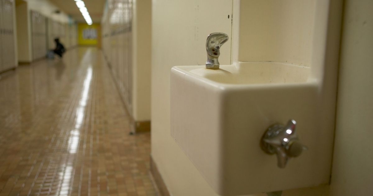 A school water fountain is seen in this undated photo from an unidentified school. Public schools in Washington, D.C., have been shut off as a way of preventing the spread of COVID -19, forcing schools to buy water in stores to provide hydration to their students.