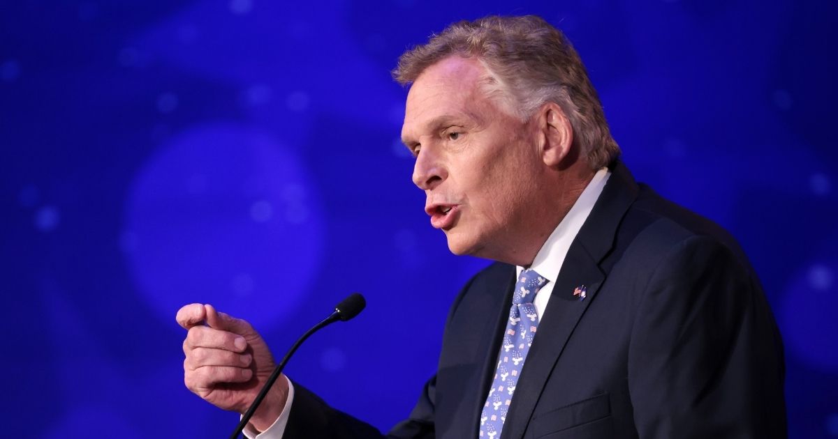 Former Virginia Gov. Terry McAuliffe, a Democrat, answers a question in a debate with Republican gubernatorial candidate Glenn Youngkin hosted by the Northern Virginia Chamber of Commerce on Tuesday in Alexandria, Virginia.