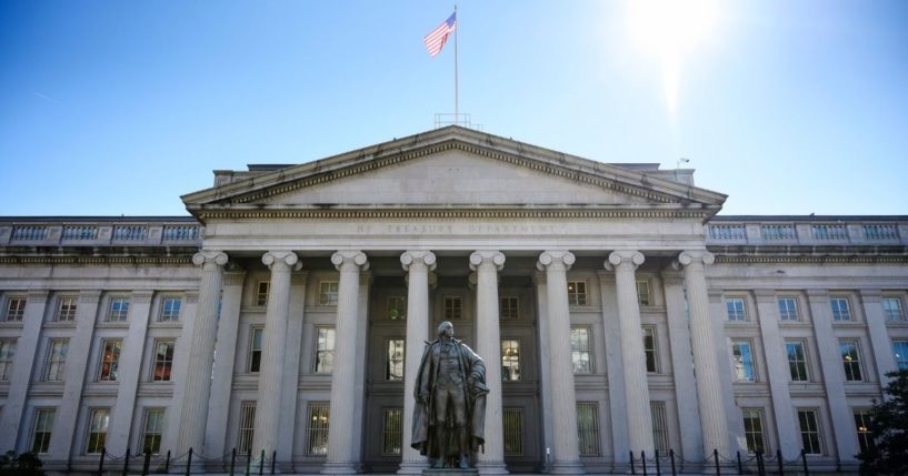 The Treasury Building in seen in Washington, D.C. in 2018.