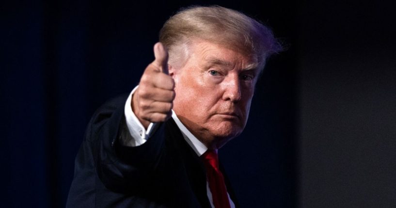 Former President Donald Trump gives a thumbs up as he walks off after speaking at the Conservative Political Action Conference in Dallas on July 11.