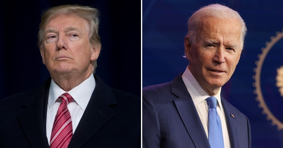 A recent poll conducted by Morning Consult and Politico found that approximately 35 percent of American voters feel the 2020 election, which saw former President Donald Trump, left, lose the office to President Joe Biden, should be overturned.
