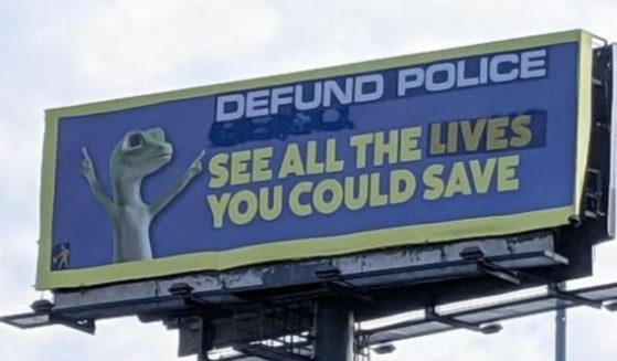 A billboard in Memphis, Tennessee, was defaced to read "Defund the Police."