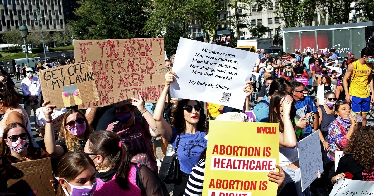 Crowds gather in New York's Foley Square for a pro-abortion rally on Saturday.