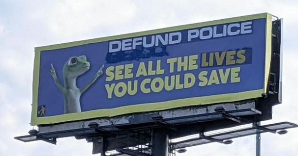 A billboard in Memphis, Tennessee, was defaced to read "Defund the Police."