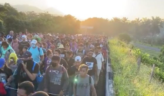 A migrant caravan travels across Mexico on its way to the southern border of the U.S. on Oct. 27.