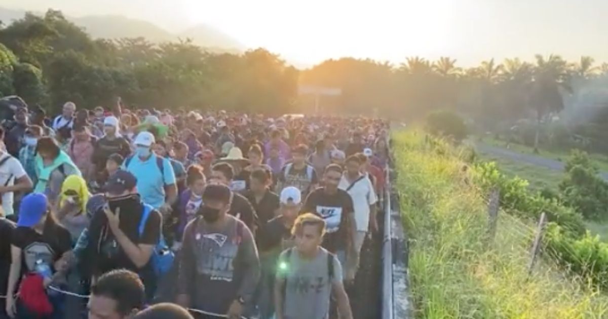 A migrant caravan travels across Mexico on its way to the southern border of the U.S. on Oct. 27.
