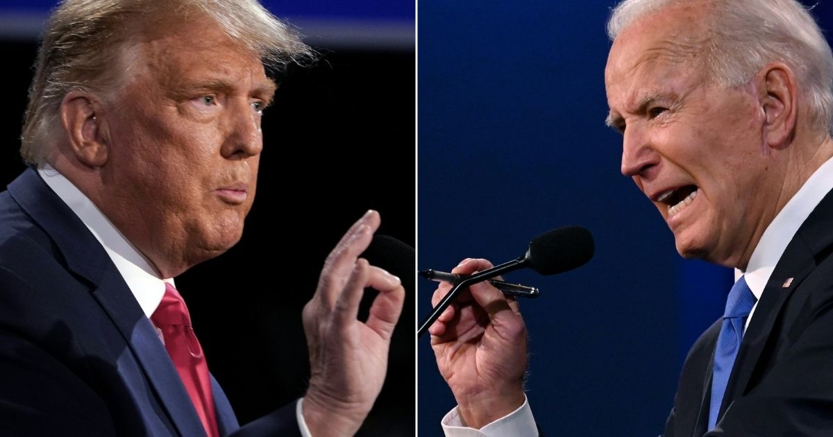 This combination of pictures created on Oct. 22, 2020, shows then-President Donald Trump and Democratic challenger Joe Biden during the final presidential debate, in Nashville, before the election in November. The two likely will go toe-to-toe again in a long legal battle.