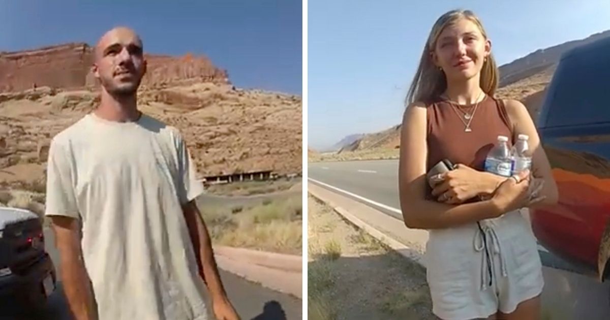 Brian Laundrie and Gabby Petito are pictured in images from an Aug. 12 video from the Moab, Utah, police department.
